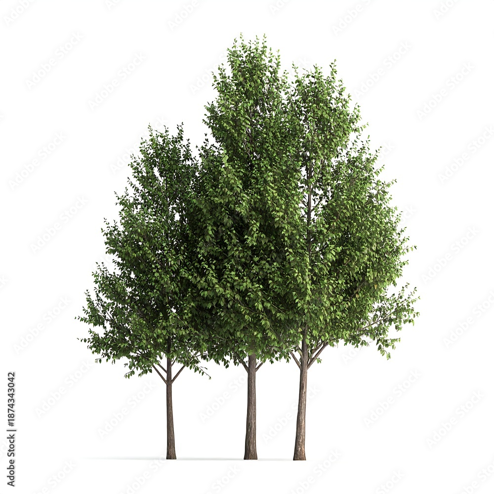 Obraz premium Three green leafy trees against white