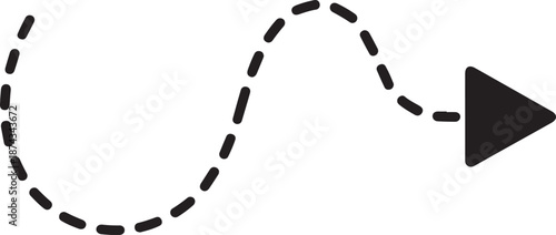 Set of curved arrows with dashed lines. Long dotted line arrow set. Curved dashed outline arrows collection. Long squiggle curved dotted live arrow.
