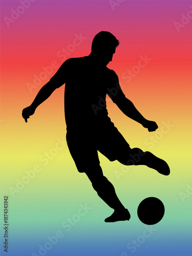 Silhouette of Soccer Player Kicking Ball on Colorful Gradient Background