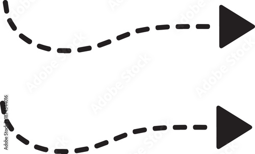 Curved dotted arrow. Collection of dashed curved hand drawn arrows. Zigzag arrow stripes design with dotted lines.