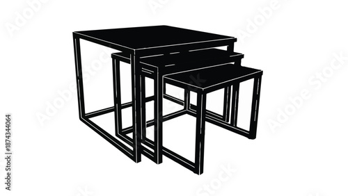 Set of modern black nesting tables on white background