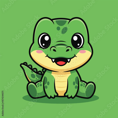Cute Baby Alligator Sitting Cartoon Vector Illustration.