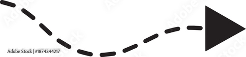 Minimalist black arrow with a dashed line creating a looping path. A simple vector icon symbolizing direction, a winding journey, or a process.
