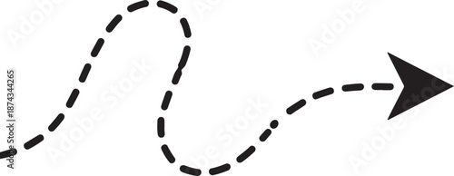 dash arrow icon. wavy arrow with dashed line isolated on white and transparent background. 

