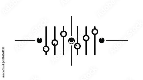 Sound wave pattern with circular nodes on a white background