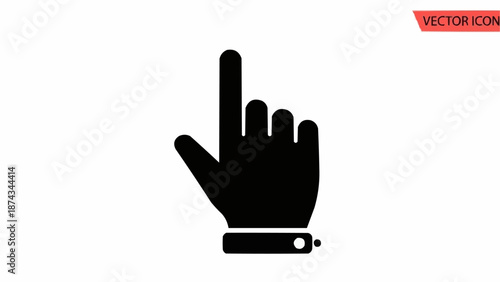 Black hand cursor icon pointing upwards on a white background.