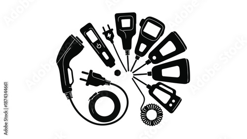 Collection of various electronic device chargers and adapters