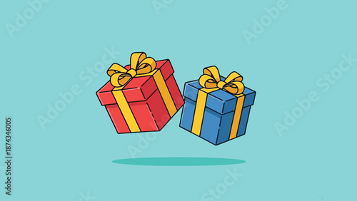 Two Gift Boxes Floating Against a Blue Background.