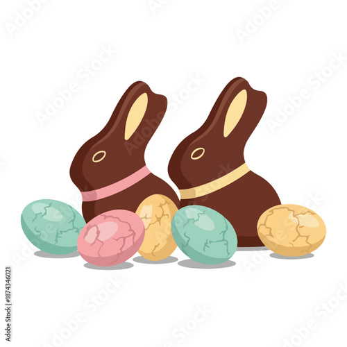 Charming Easter Chocolate Bunnies with Colorful Foil-Covered Eggs for Springtime Treats