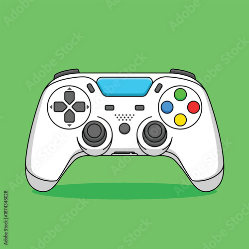 White Game Controller on Green Background.