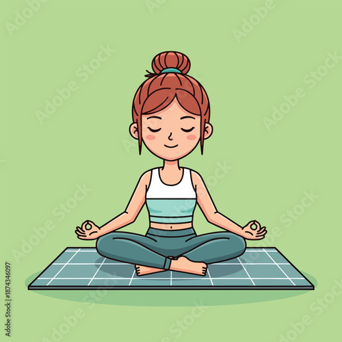 Young woman meditating in lotus pose on a yoga mat.