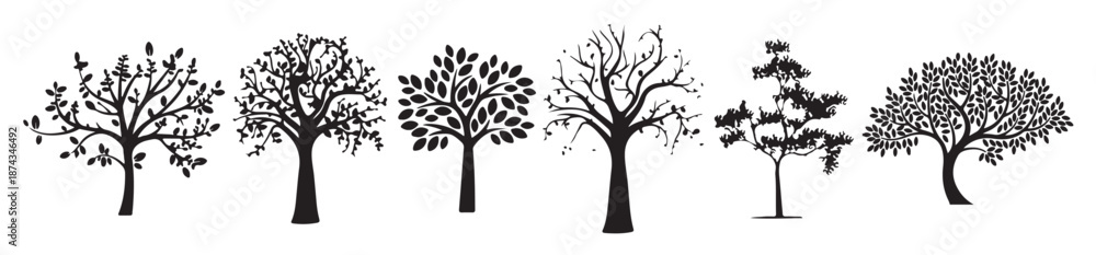 Obraz premium dead and dry tree silhouettes collection set illustration 