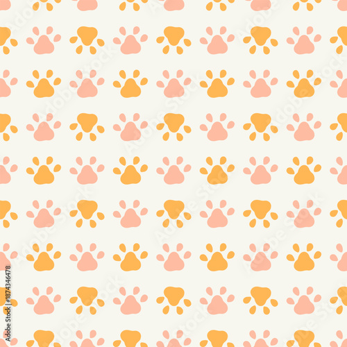 Hand drawn drawn dog paw silhouette seamless pattern. Abstract background with hand drawn doodle shapes.