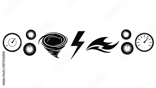 Weather disaster icons with clock and timer symbols