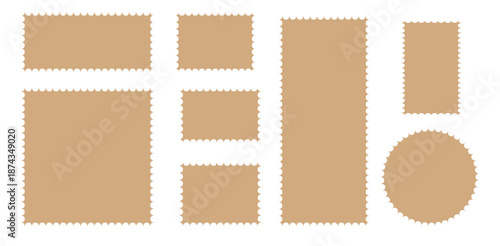 Empty geometric frames with wavy edges. Set of postage stamps or text boxes. Vector.