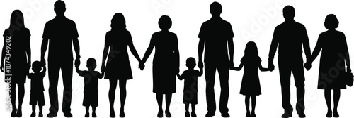 Family silhouette of parents and child holding hands