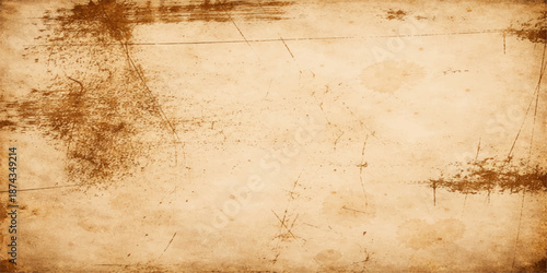 A blank vintage parchment with a stained brown grunge texture creates a worn antique paper background design featuring an aged beige pattern for a retro textured canvas
