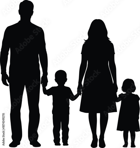 Family silhouette a family of four standing together in love and unity