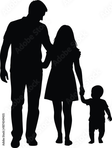 Family silhouette of parents and two children in black