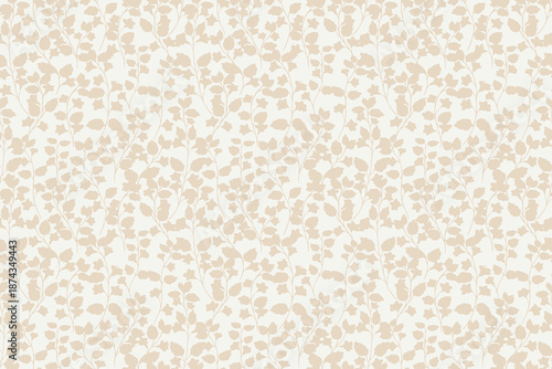 Seamless vector floral pattern with beige botanical silhouettes of branches and leaves on a light background. Elegant, minimal, and timeless design for fabric, wallpaper, or wrapping