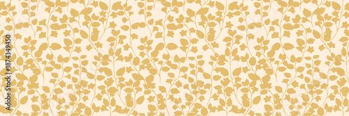 Seamless vector pattern with golden floral silhouettes on a light beige background. Elegant botanical design for textiles, wallpapers, wrapping, and home decor