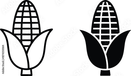 Fresh corn on the cob icons with leaves representing organic farming agriculture healthy sweetcorn vegetable and autumn harvest.