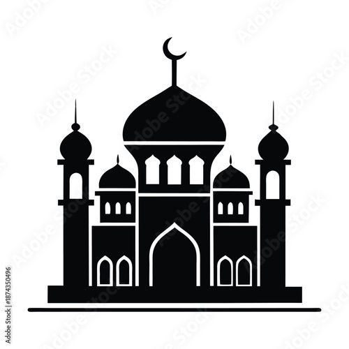 Colorful mosque vector featuring detailed domes minarets and surrounding courtyard for creative projects
