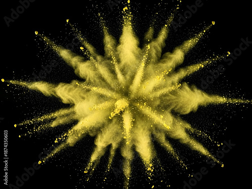 Vibrant Yellow Powder Explosion on Black Background