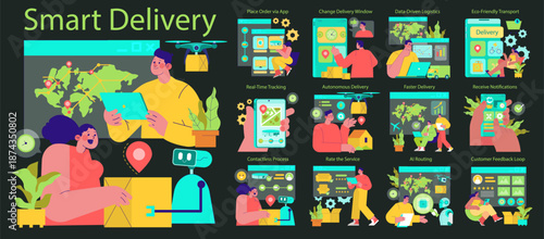 Smart Delivery Process Vector Illustration with Technology