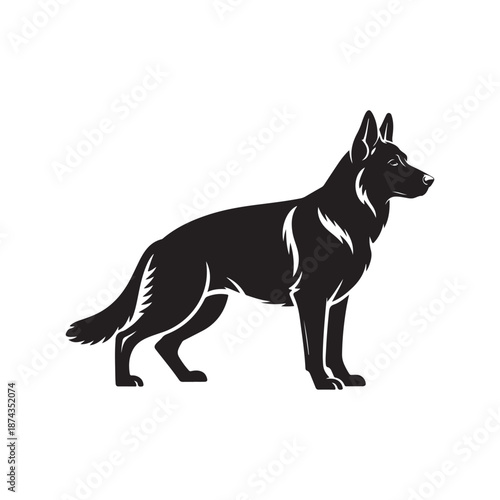 Alert German Shepherd Dog Silhouette Standing Profile Vector Illustration