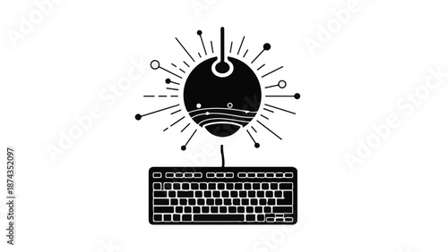 Creative idea lightbulb emerging from computer keyboard