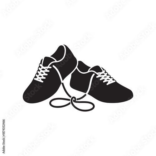 Tied Together Shoelaces on Sneakers Silhouette Vector Illustration