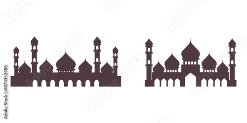 vector illustration of Silhouette Islamic Architecture: Mosque Skyline and Archway Colonnade Silhouette Artwork.