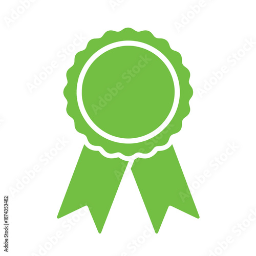 Green Ribbon Badge with Wavy Edges and Two Hanging Ribbons