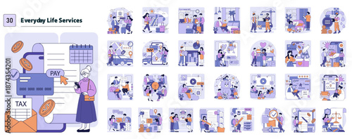 Everyday Life Services Vector Illustration with Payment