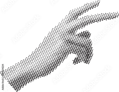 Halftone illustration of a pointing hand with a dotted effect