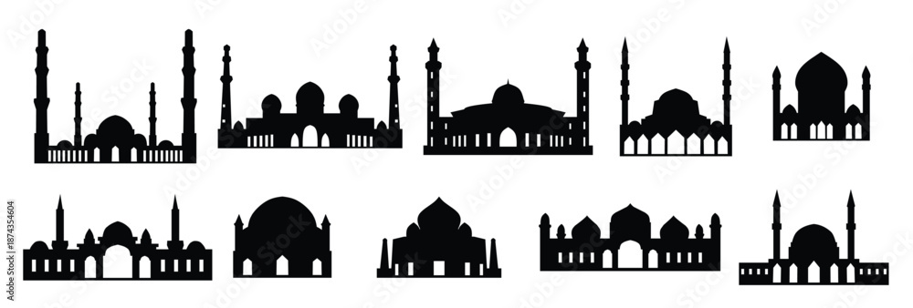 Obraz premium set of mosque silhouette building illustrations featuring