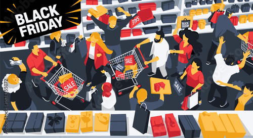 Black Friday Sale Shopping Scene Illustration 1.