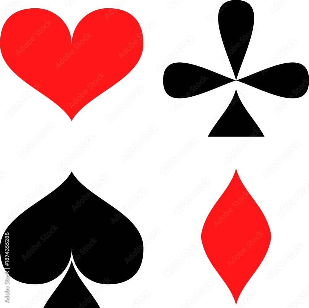 Obraz premium Poker Card Symbols – Playing Card Suits Icon Set
