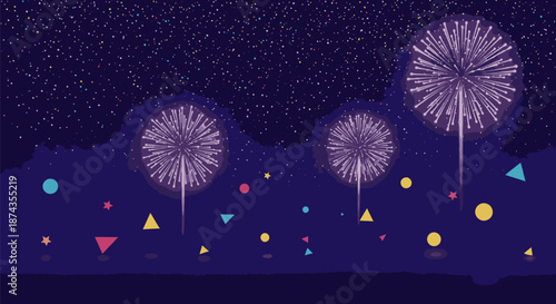 Fireworks Exploding in the Night Sky.