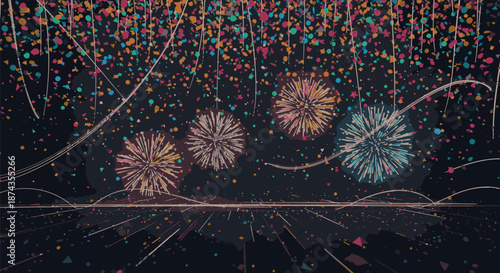 Colorful Fireworks Exploding in Dark Sky.