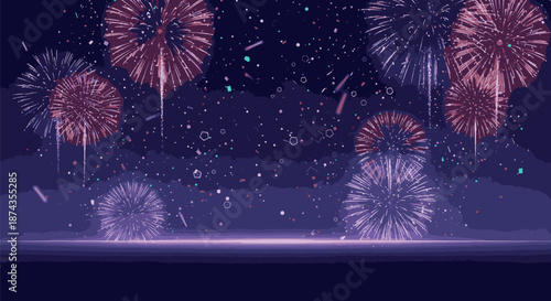Vibrant Fireworks Exploding in the Night Sky.