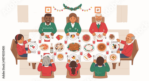 Family Gathering Around Christmas Dinner Table 1.