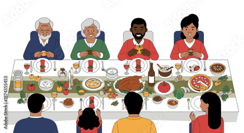 Diverse People Praying Before Meal Together.