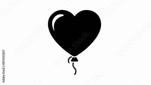 Black Heart Shaped Balloon Icon Isolated on White Background.
