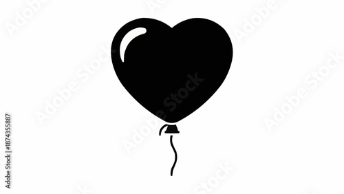 Black Heart Shaped Balloon Icon Isolated on White Background.