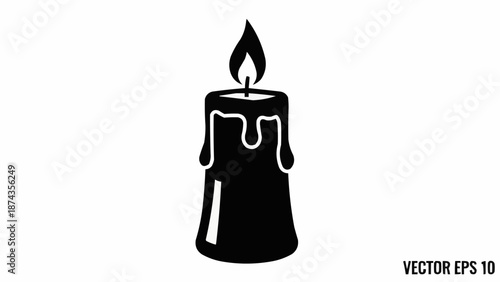 Black silhouette of a burning candle with dripping wax.