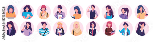 face avatars flat style illustration vector design