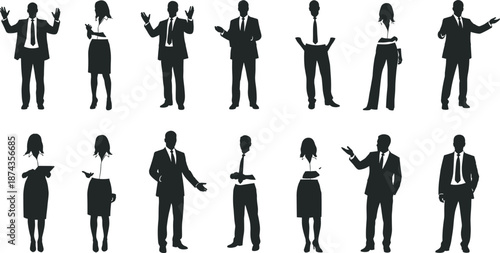 Professional Business People Silhouettes Set in Suits and Office Wear for Corporate Presentation Marketing Financial Success Leadership Concept and Diverse Career Teamwork Graphics