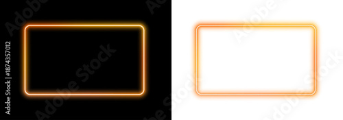Square, rectangle electric LED frame with gradient glow and futuristic borders. Box line edges form soft light in PNG. Neon appears once as subtle accent detail vector.
